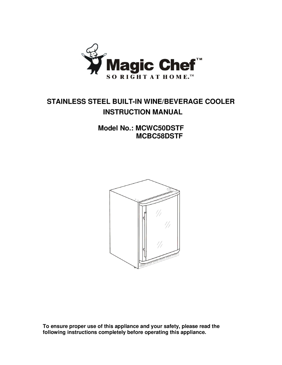 Magic Chef MCBC58DSTF instruction manual Stainless Steel BUILT-IN WINE/BEVERAGE Cooler 