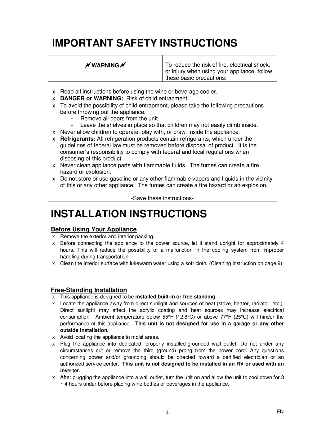 Magic Chef MCBC58DSTF Important Safety Instructions, Installation Instructions, Before Using Your Appliance 