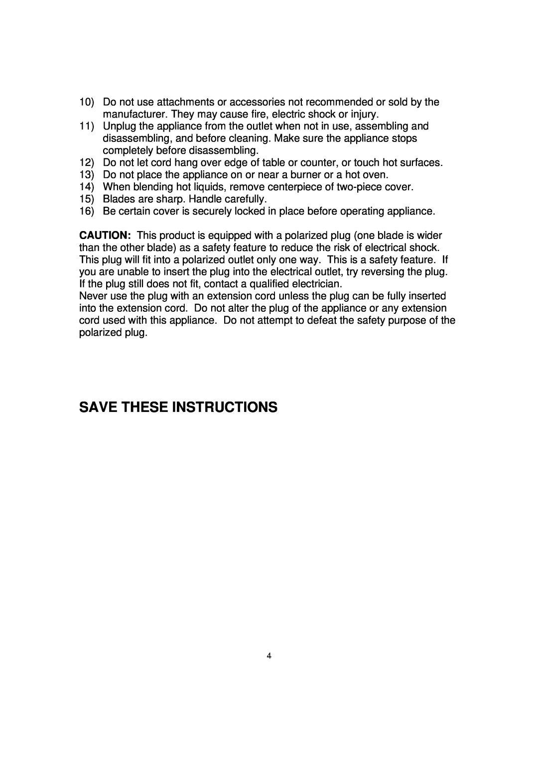 Magic Chef MCBL5CG operating instructions Save These Instructions 