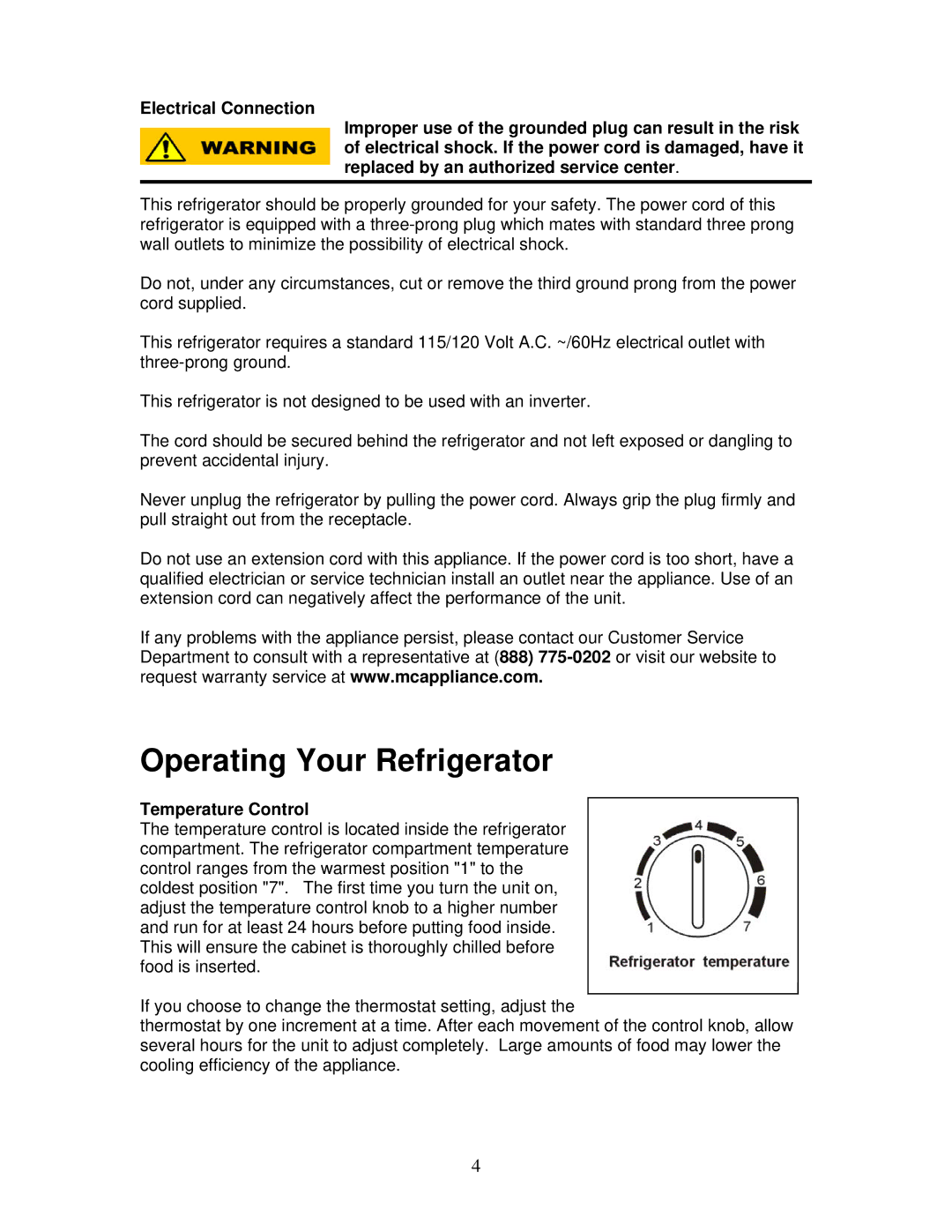 Magic Chef MCBR1020W important safety instructions Operating Your Refrigerator, Temperature Control 