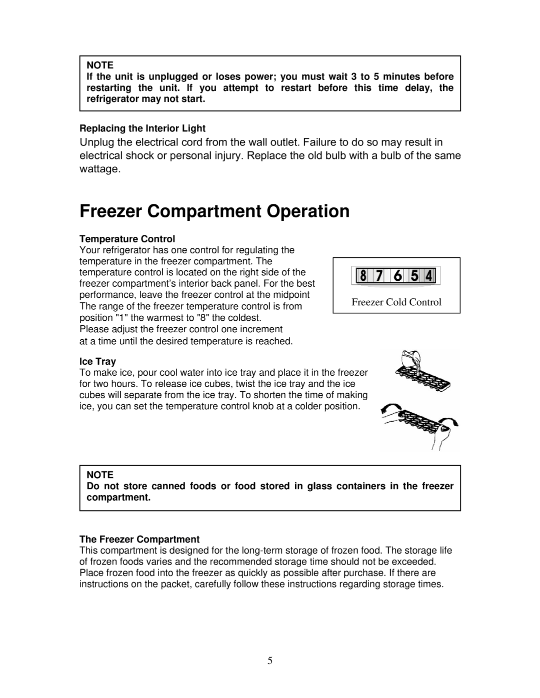 Magic Chef MCBR1020W important safety instructions Freezer Compartment Operation, Ice Tray 