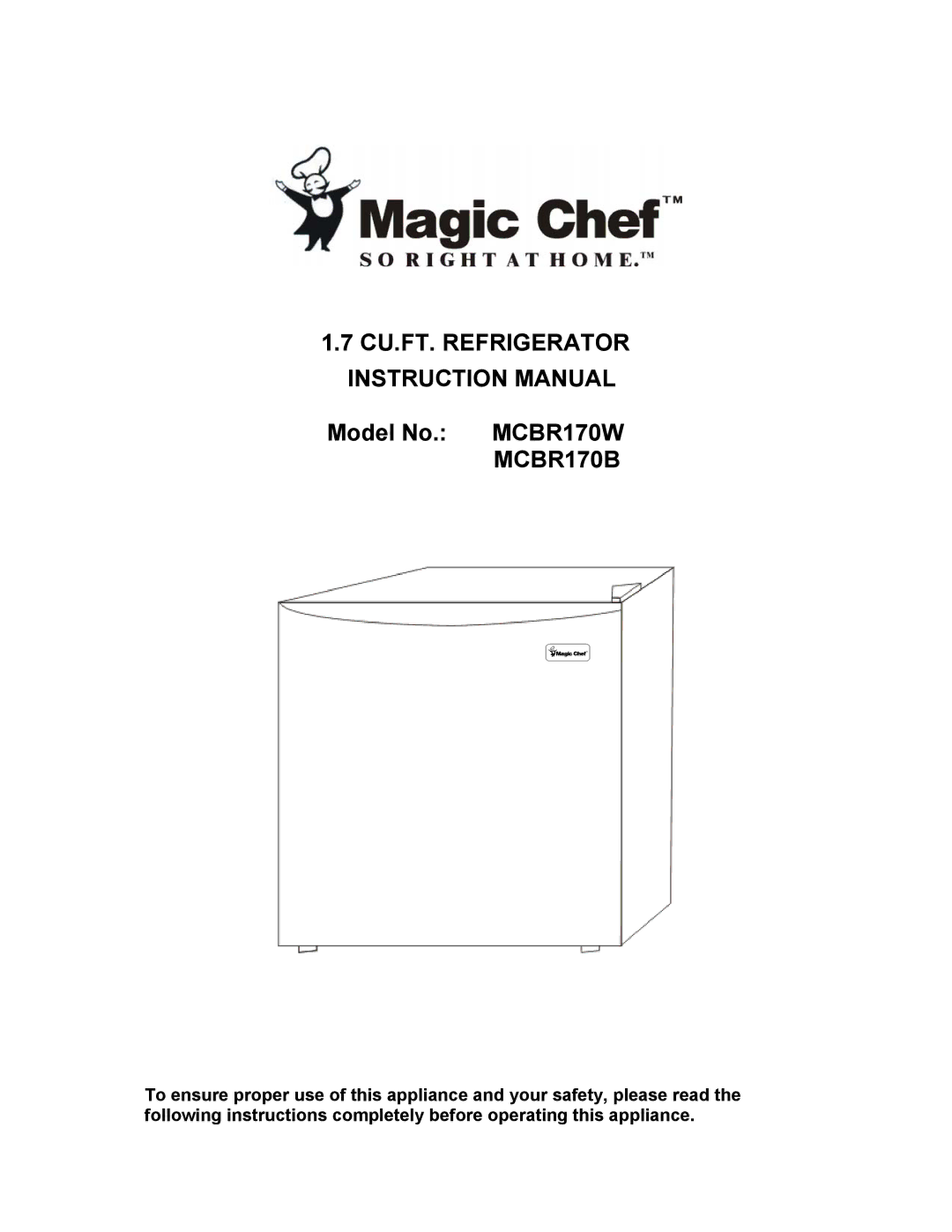 Magic Chef MCBR170B instruction manual 