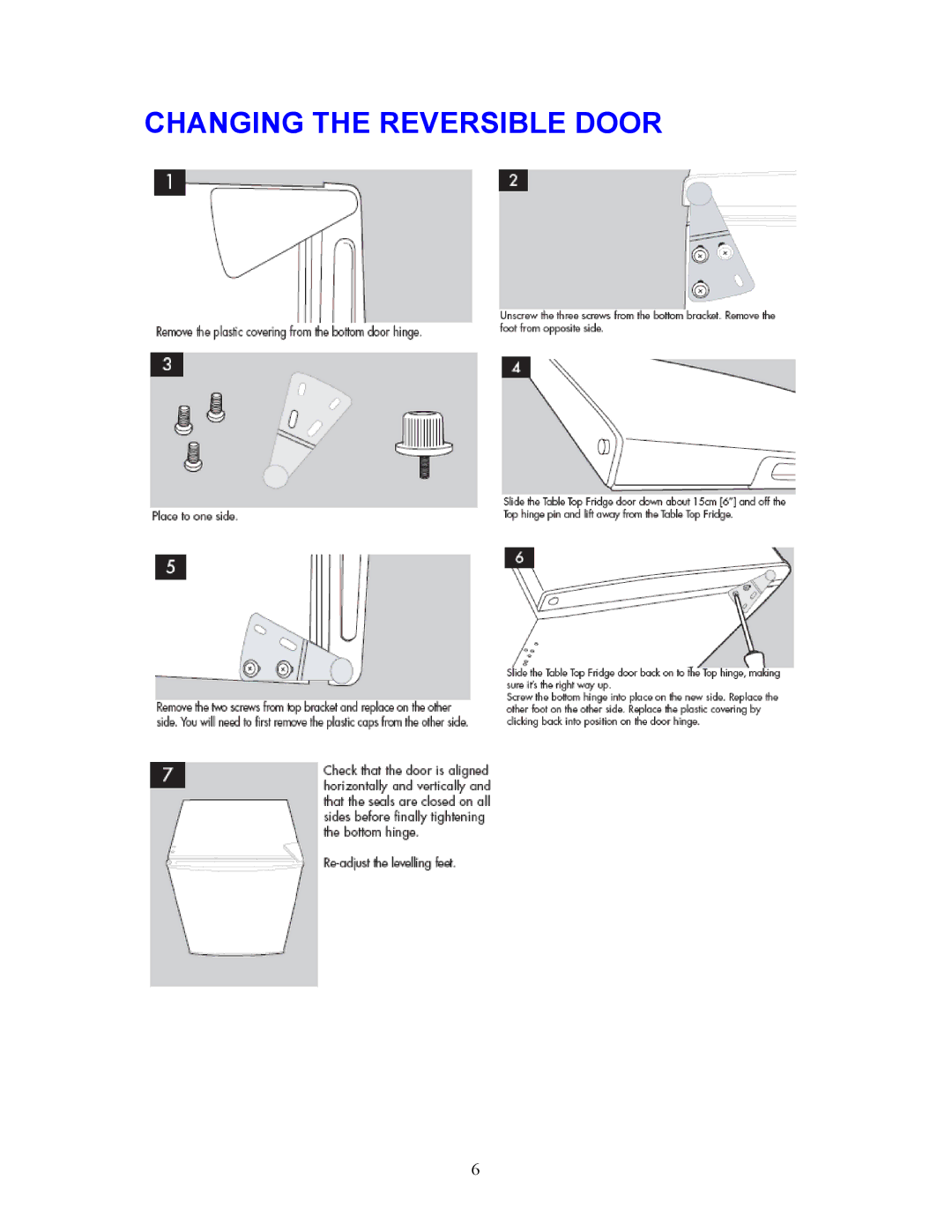 Magic Chef MCBR170B instruction manual Changing the Reversible Door 