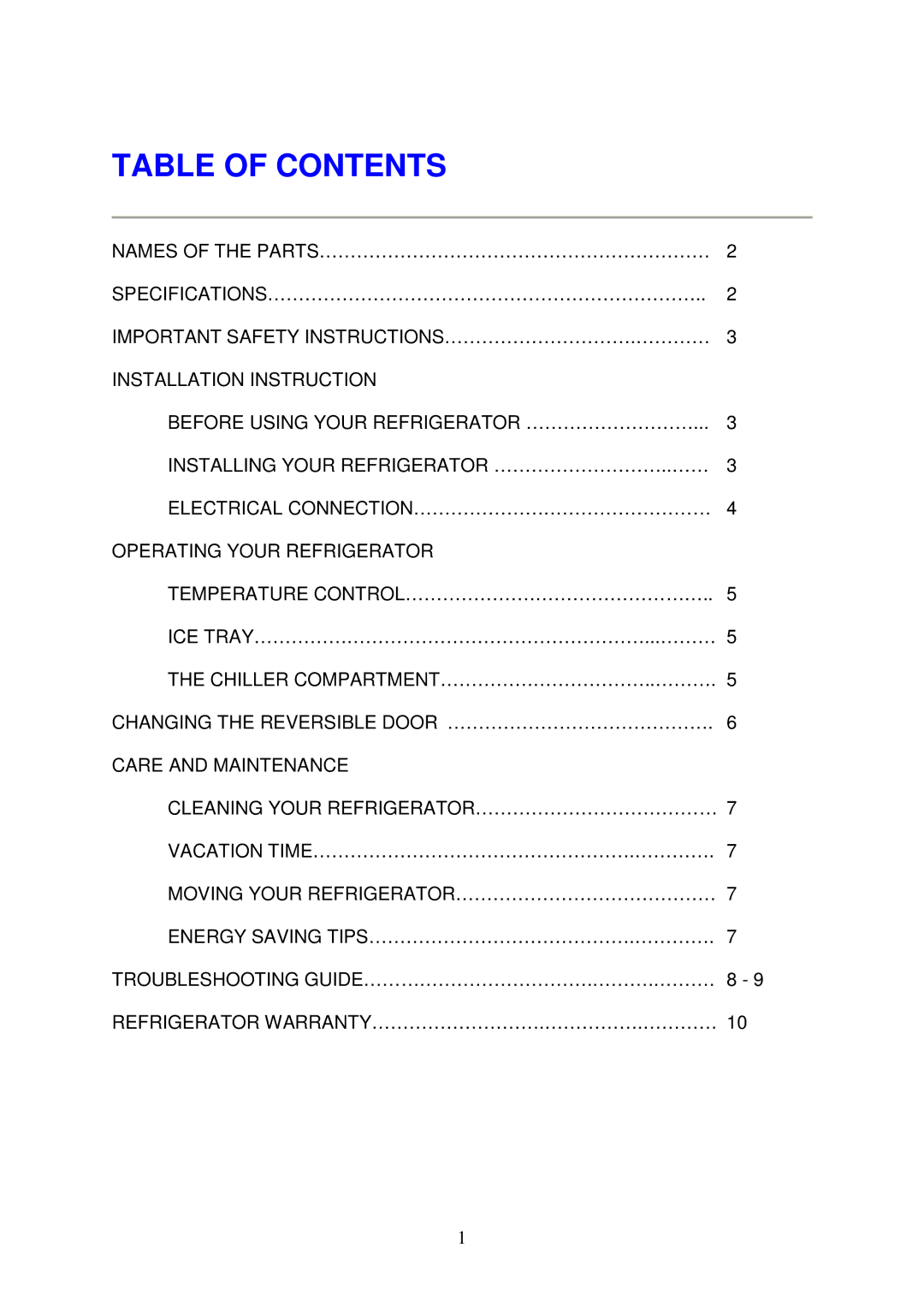 Magic Chef MCBR170WMD, MCBR170BMD instruction manual Table of Contents 