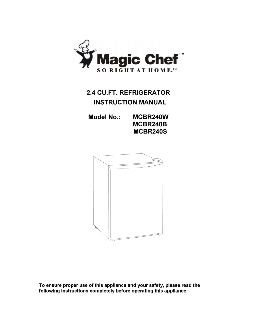 Magic Chef instruction manual MCBR240B MCBR240S 