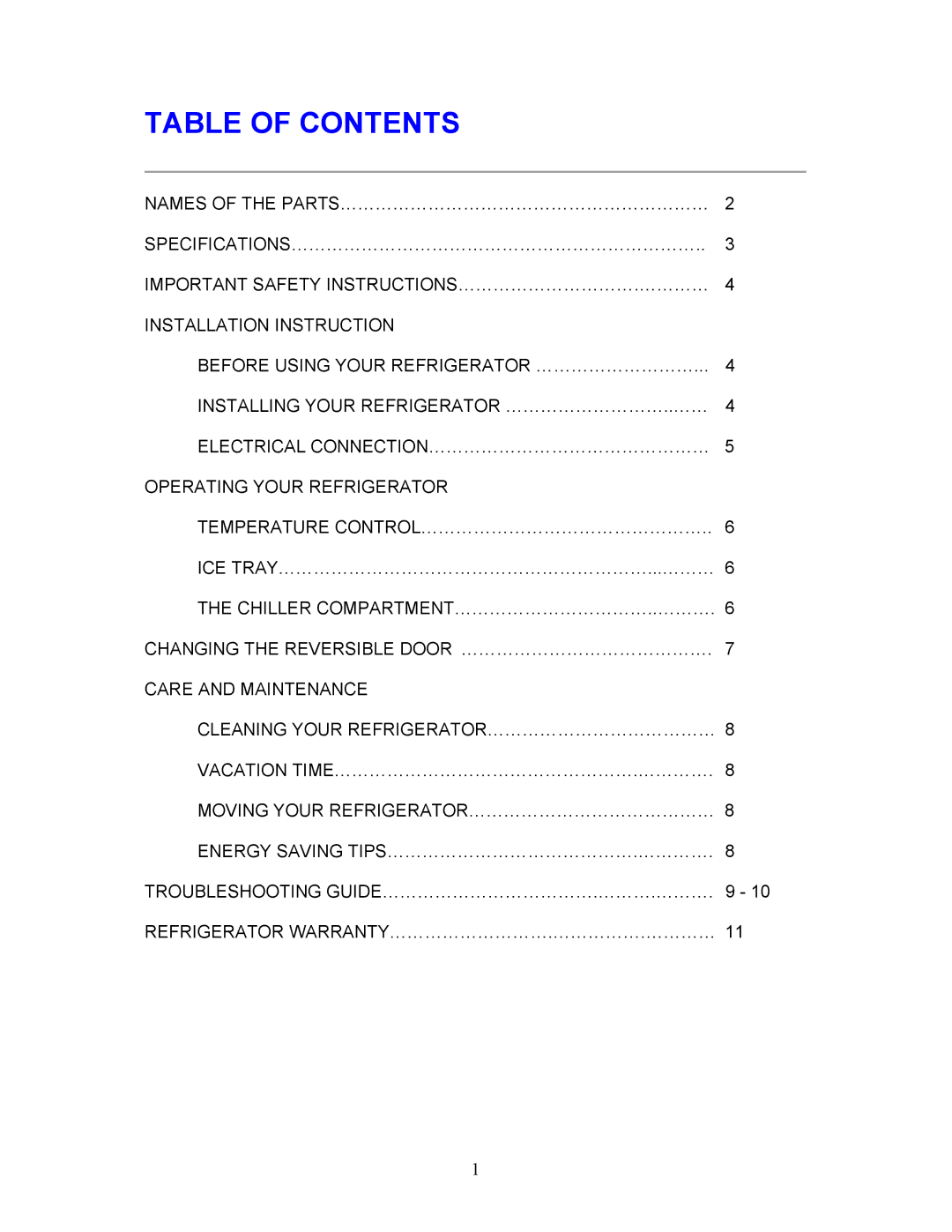 Magic Chef MCBR240B, MCBR240S instruction manual Table of Contents 