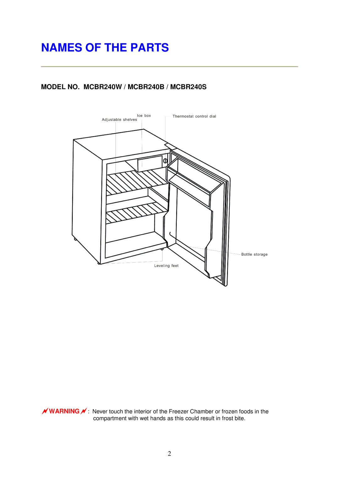 Magic Chef MCBR240W instruction manual Names of the Parts 