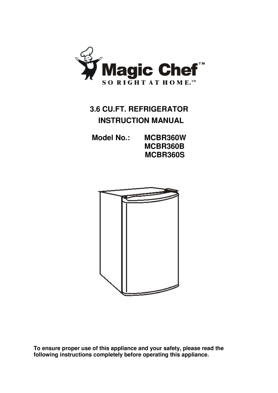 Magic Chef MCBR360W instruction manual MCBR360B MCBR360S 