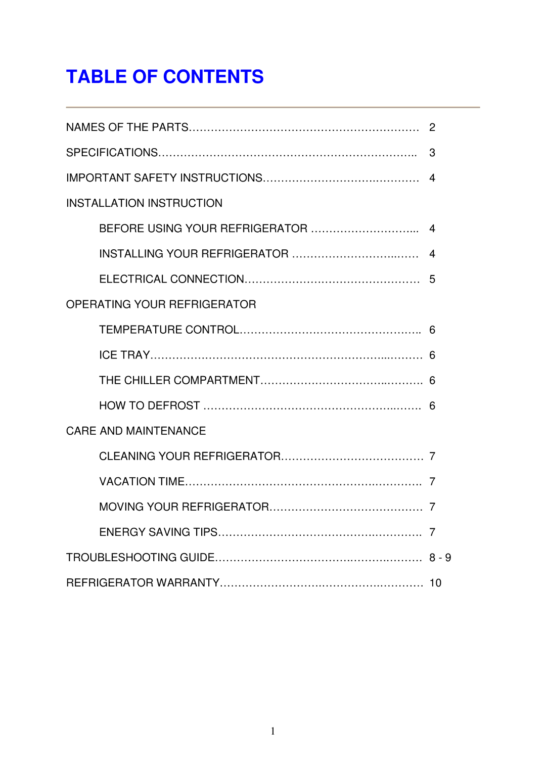 Magic Chef MCBR360B, MCBR360W instruction manual Table of Contents 