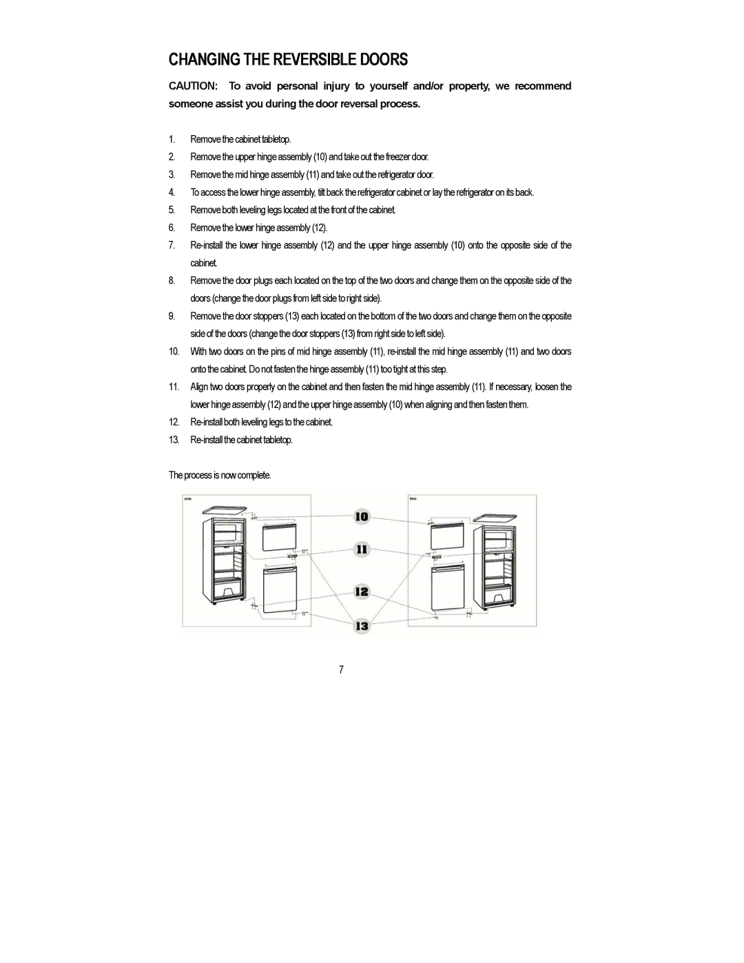 Magic Chef MCBR402S instruction manual Changing the Reversible Doors 