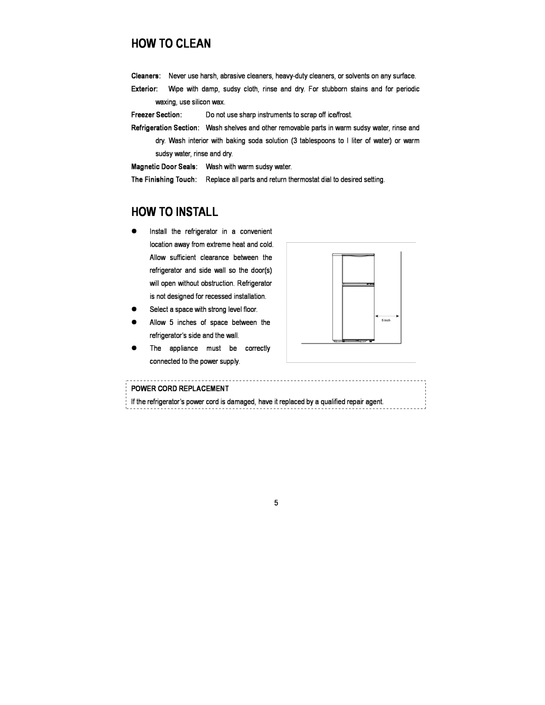 Magic Chef MCBR402S instruction manual How To Clean, How To Install, Power Cord Replacement 