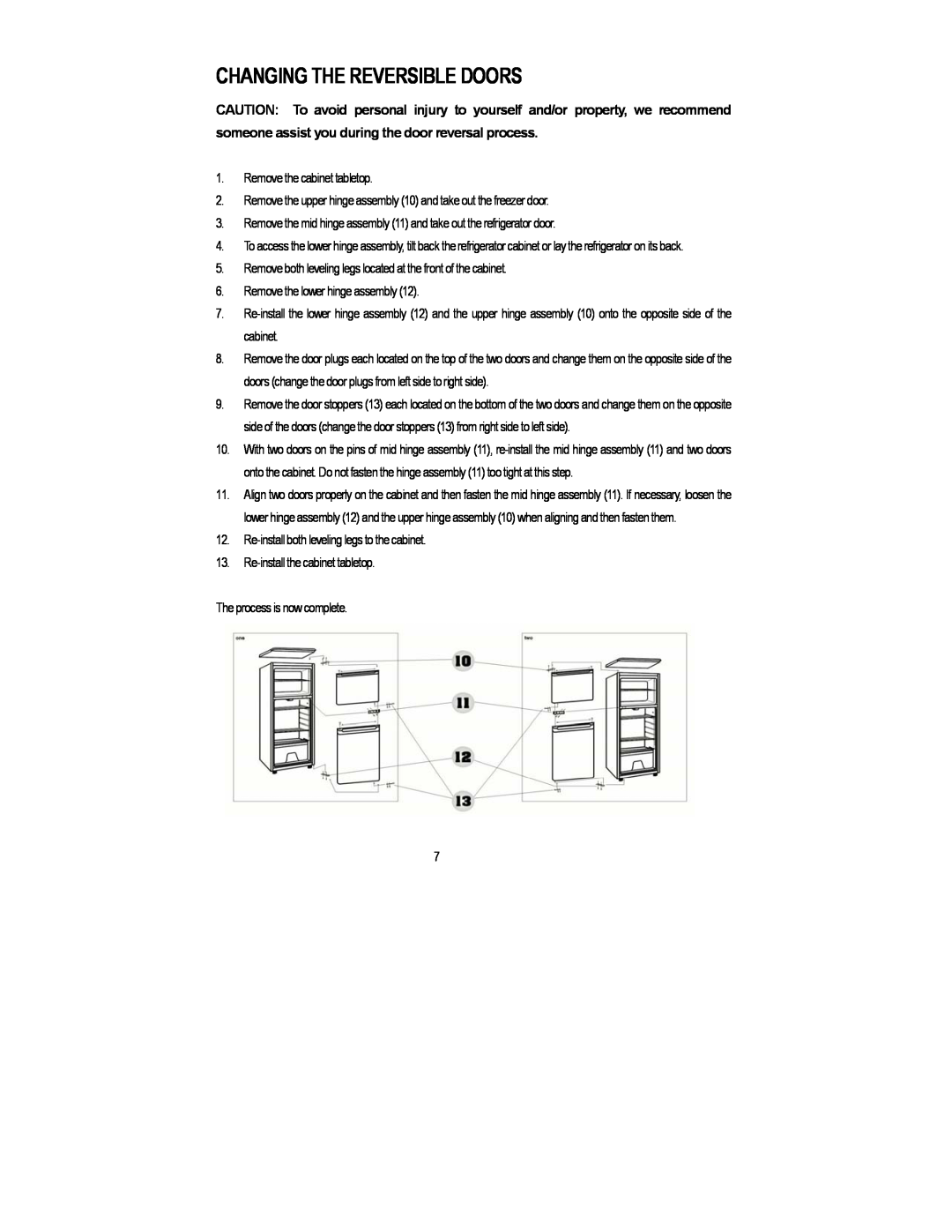 Magic Chef MCBR402S instruction manual Changing The Reversible Doors 