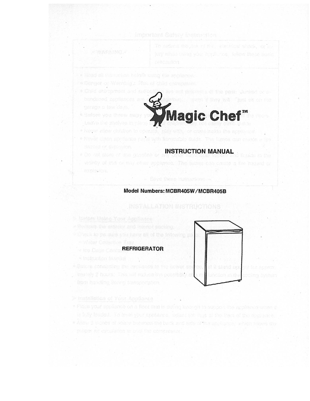 Magic Chef MCBR405W, MCBR405B manual 