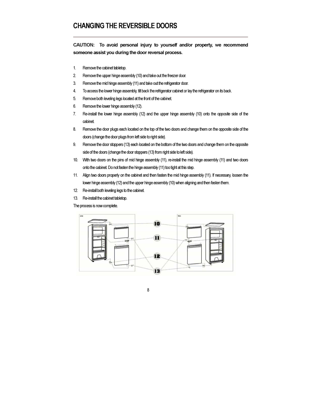 Magic Chef MCBR415S instruction manual Changing the Reversible Doors 