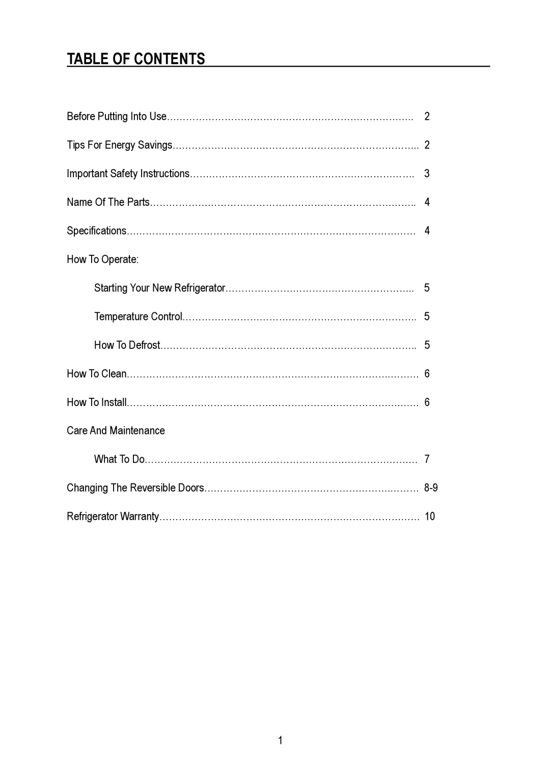 Magic Chef MCBR445W2, MCBR445B2, MCBR445S2 instruction manual Table of Contents 