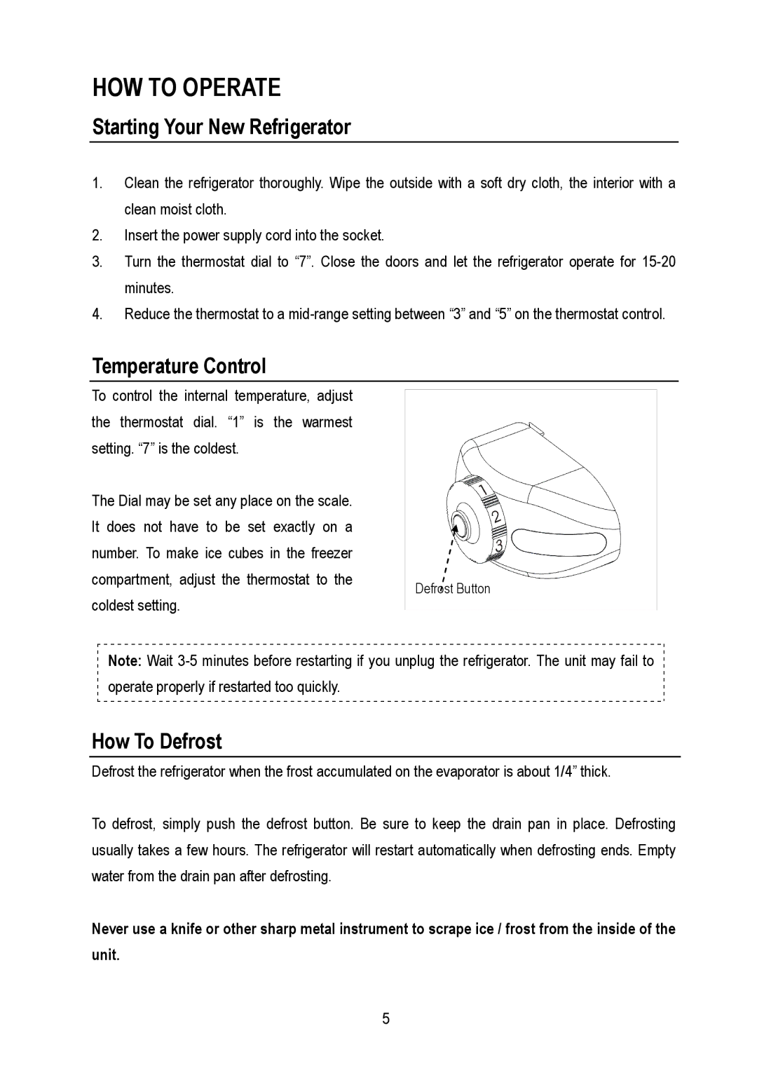 Magic Chef MCBR445B2, MCBR445S2 HOW to Operate, Starting Your New Refrigerator, Temperature Control, How To Defrost 