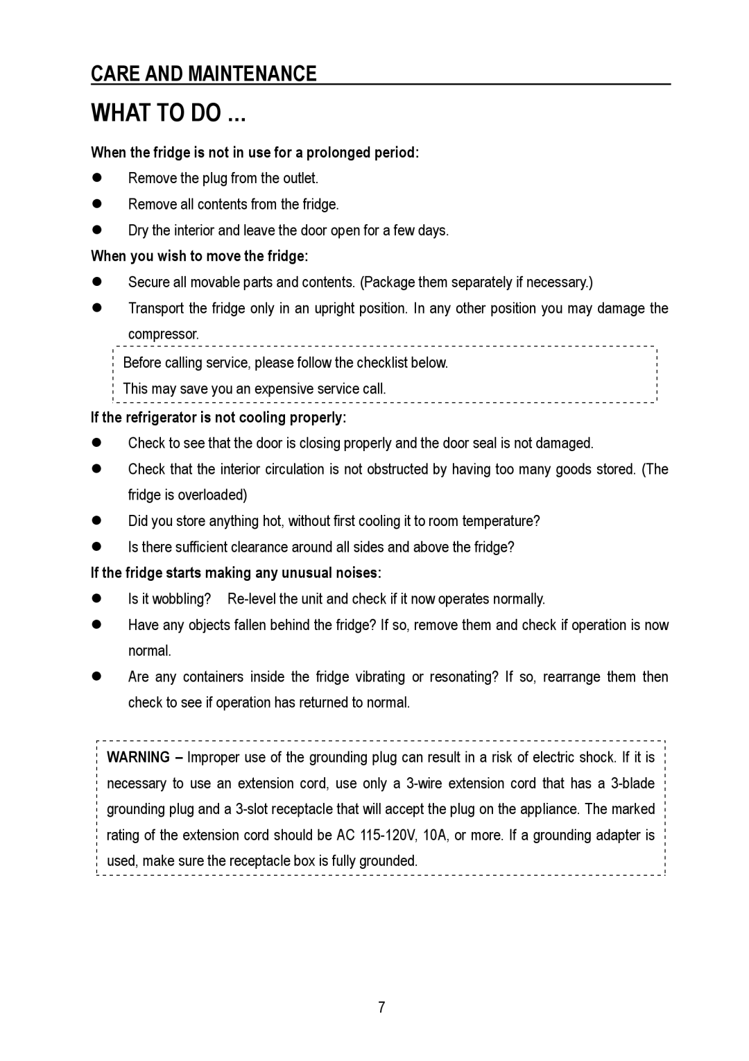 Magic Chef MCBR445W2, MCBR445B2, MCBR445S2 instruction manual What to do …, Care and Maintenance 