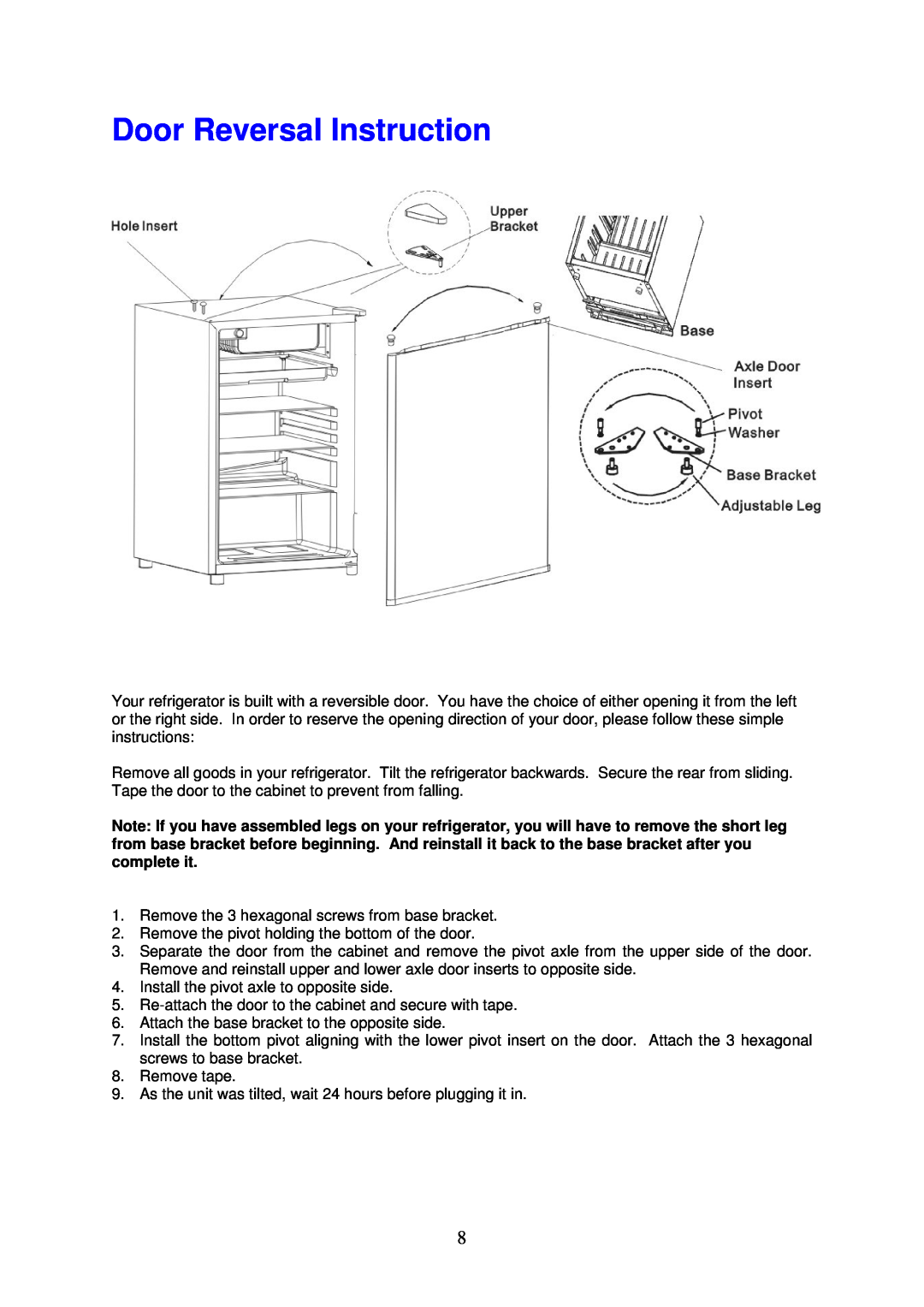 Magic Chef MCBR460S instruction manual Door Reversal Instruction 