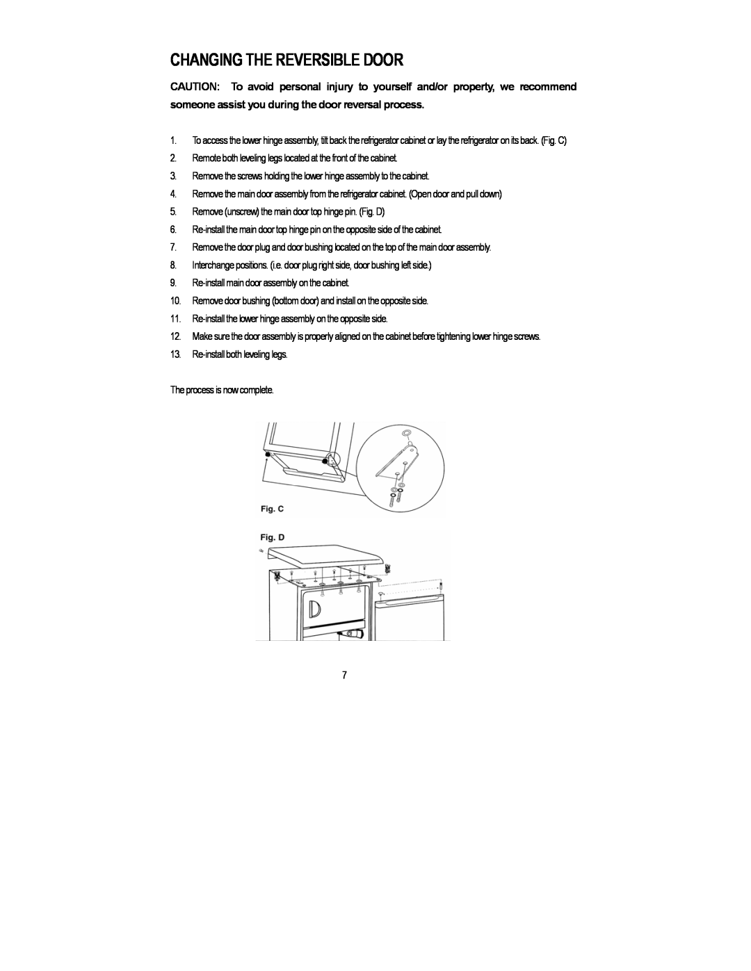 Magic Chef MCBR980W instruction manual Changing The Reversible Door 