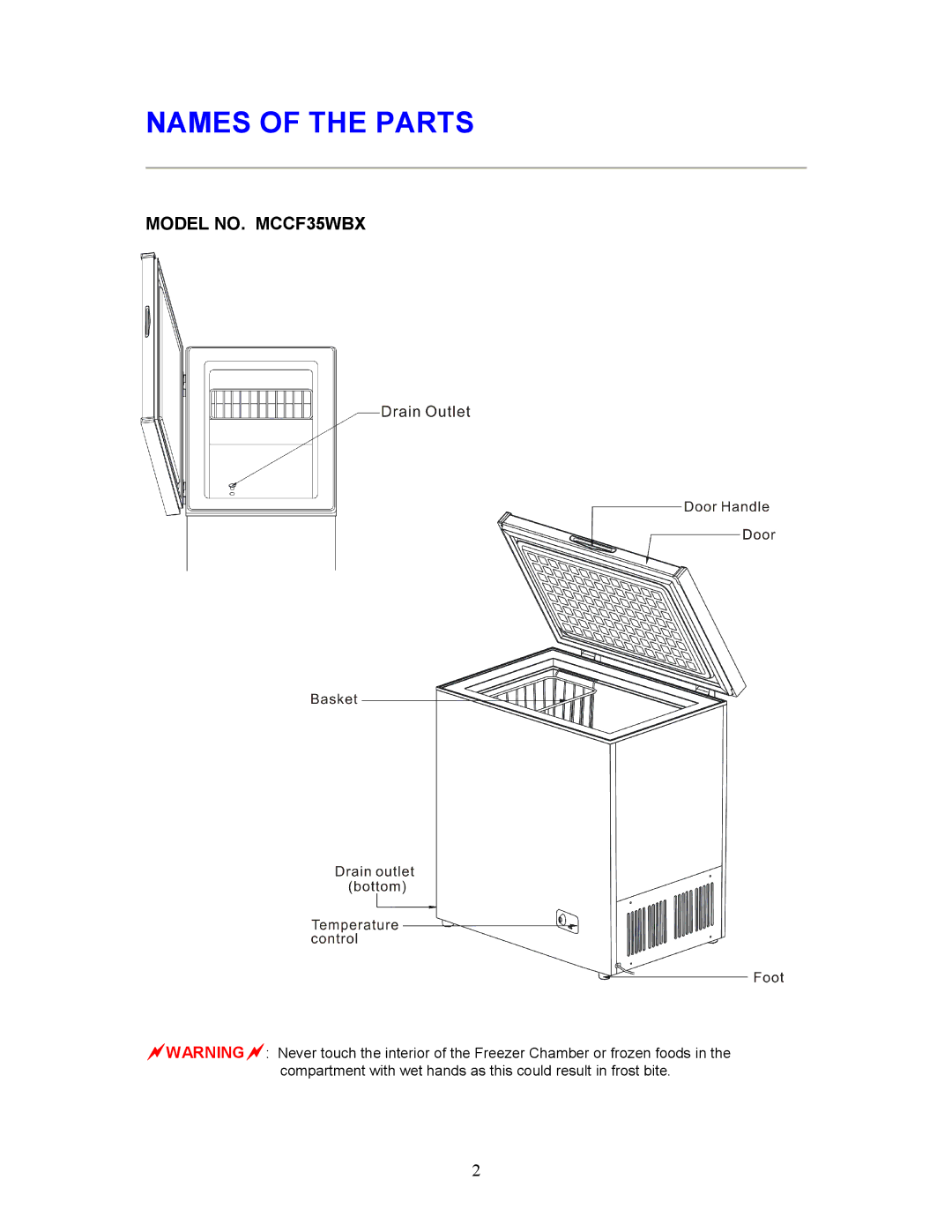 Magic Chef MCCF35WBX instruction manual Names of the Parts 