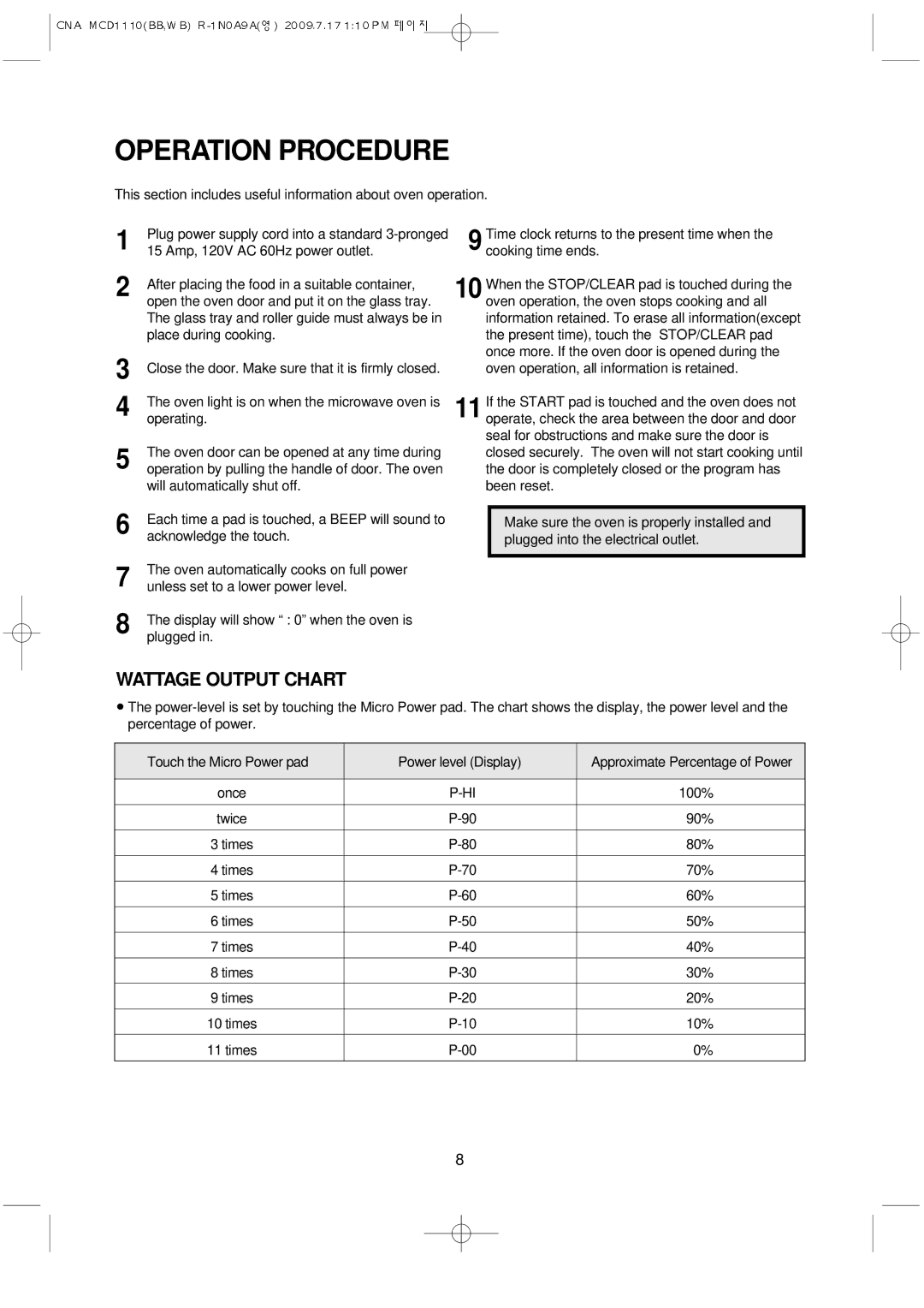 Magic Chef MCD1110WB manual Operation Procedure 