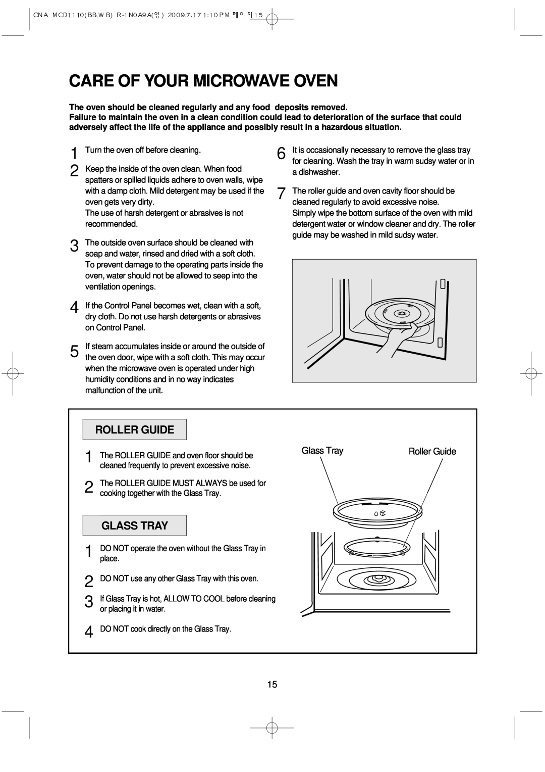 Magic Chef MCD1110WB manual Care Of Your Microwave Oven, Roller Guide, Glass Tray 