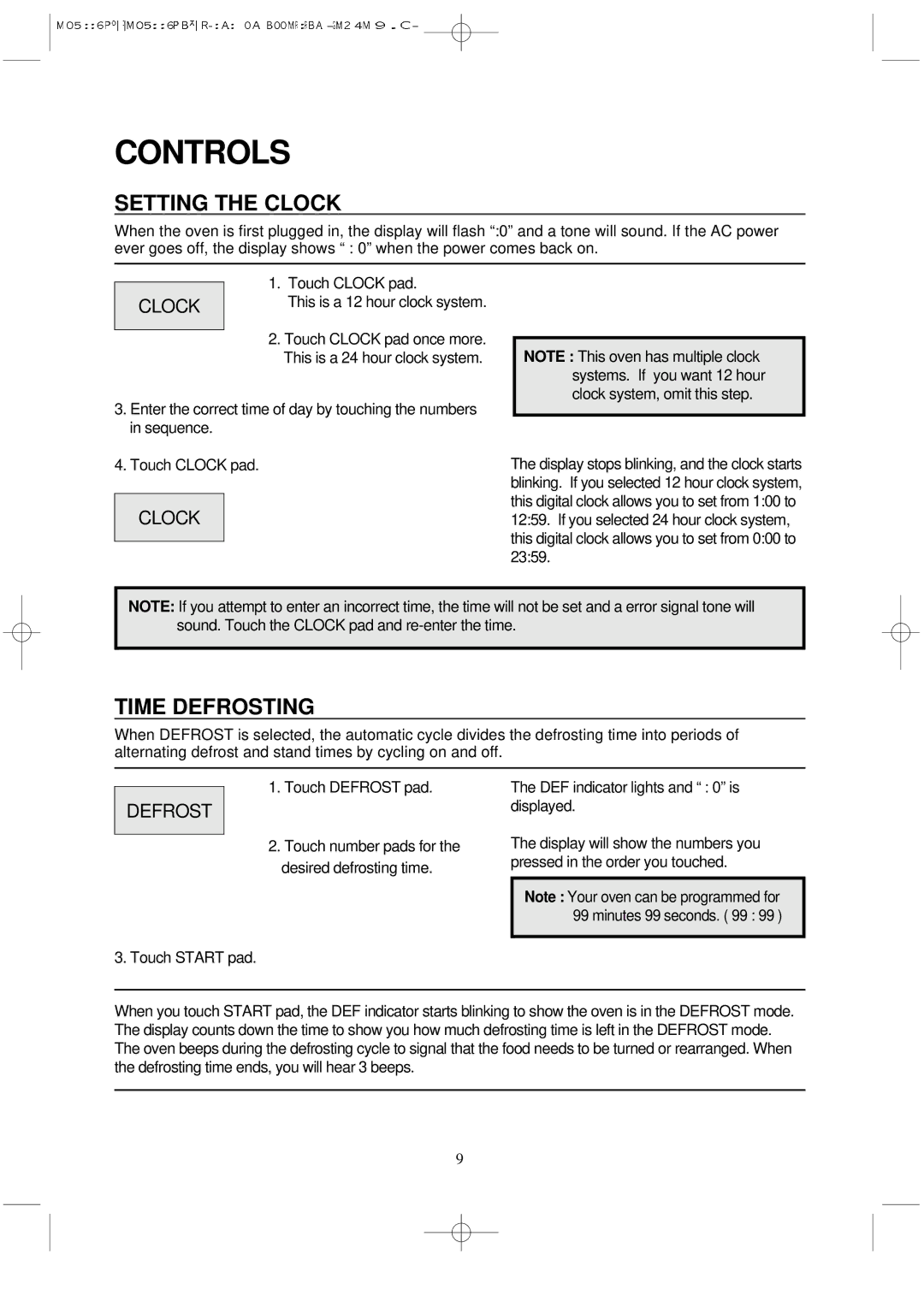 Magic Chef MCD11E3B instruction manual Controls, Setting the Clock, Time Defrosting 