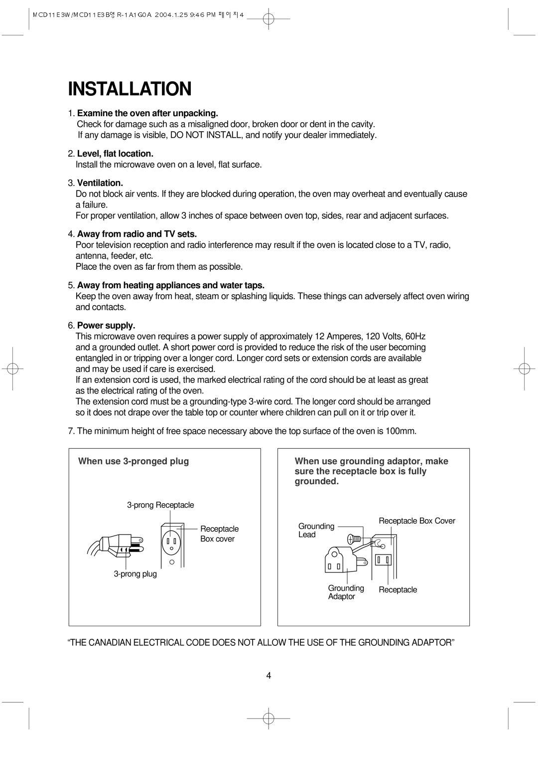 Magic Chef MCD11E3B instruction manual Installation, Examine the oven after unpacking 