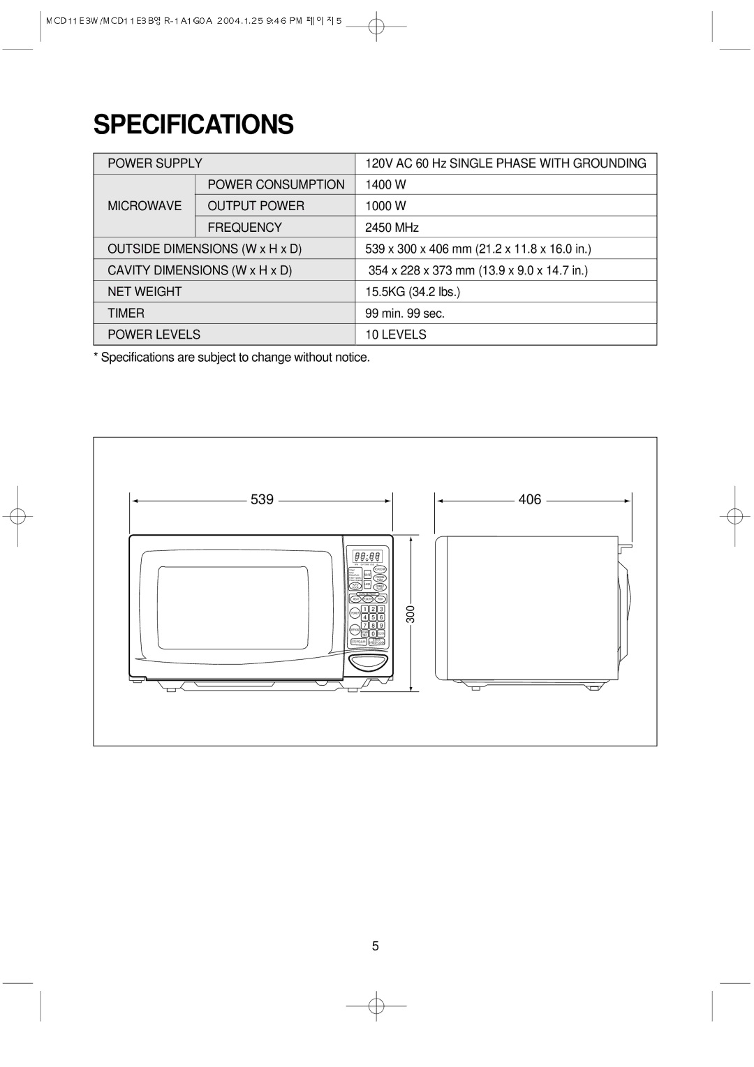 Magic Chef MCD11E3B instruction manual Specifications, Frequency 