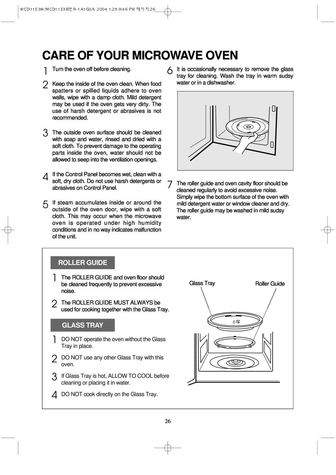 Magic Chef MCD11E3B instruction manual Care Of Your Microwave Oven, Roller Guide, Glass Tray 