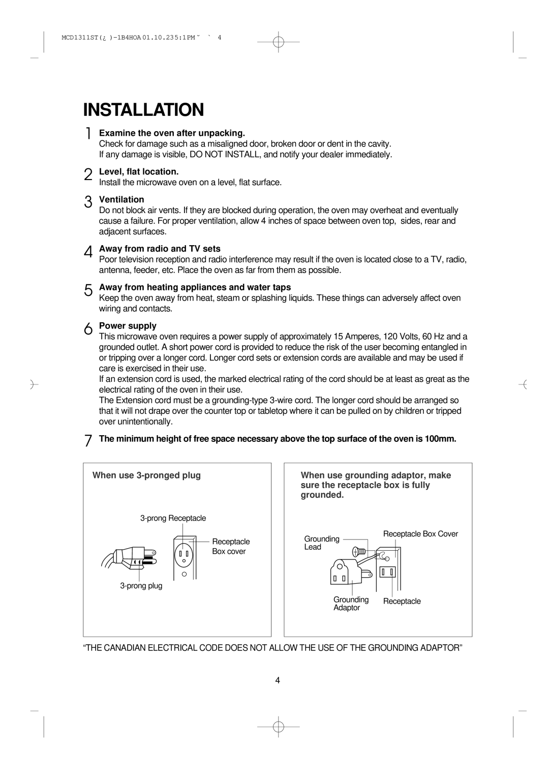 Magic Chef MCD1311ST manual Installation 