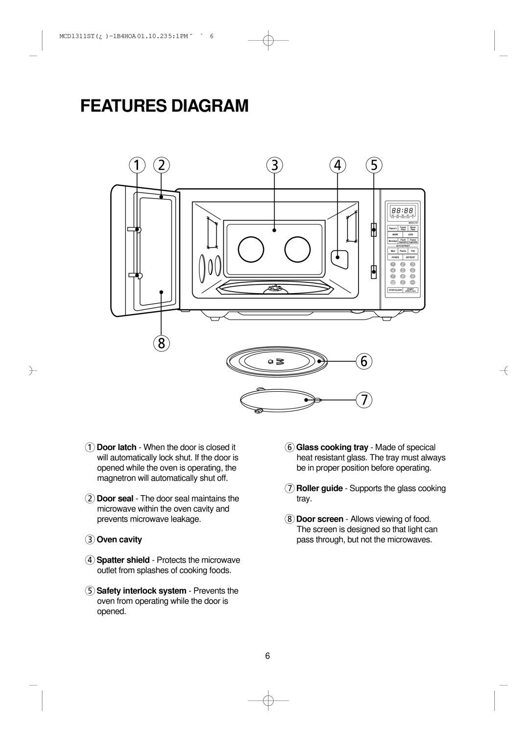 Magic Chef MCD1311ST manual Features Diagram, Oven cavity, Roller guide Supports the glass cooking tray 