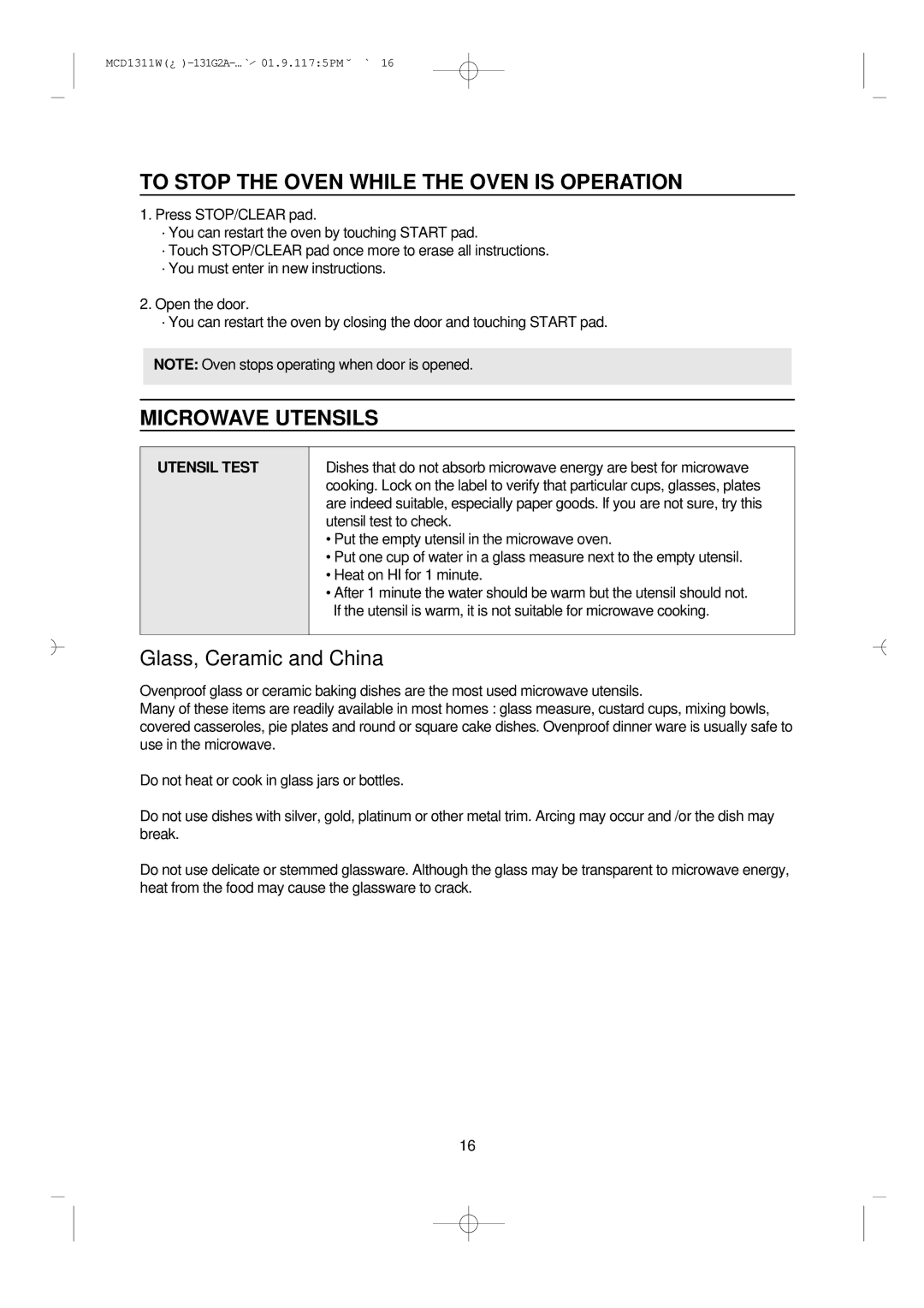 Magic Chef MCD1311W instruction manual To Stop the Oven While the Oven is Operation, Microwave Utensils 