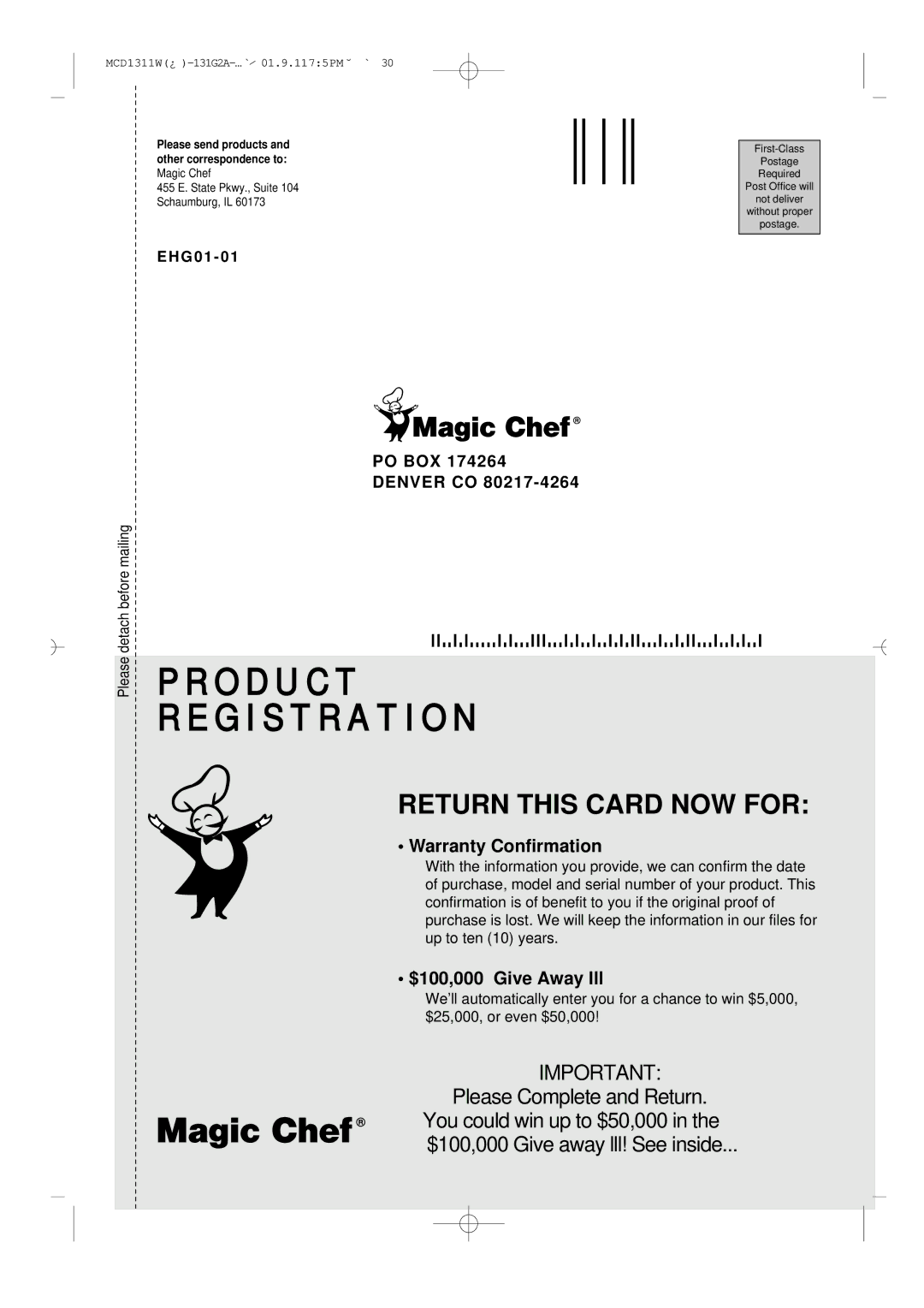 Magic Chef MCD1311W instruction manual Product Registration 