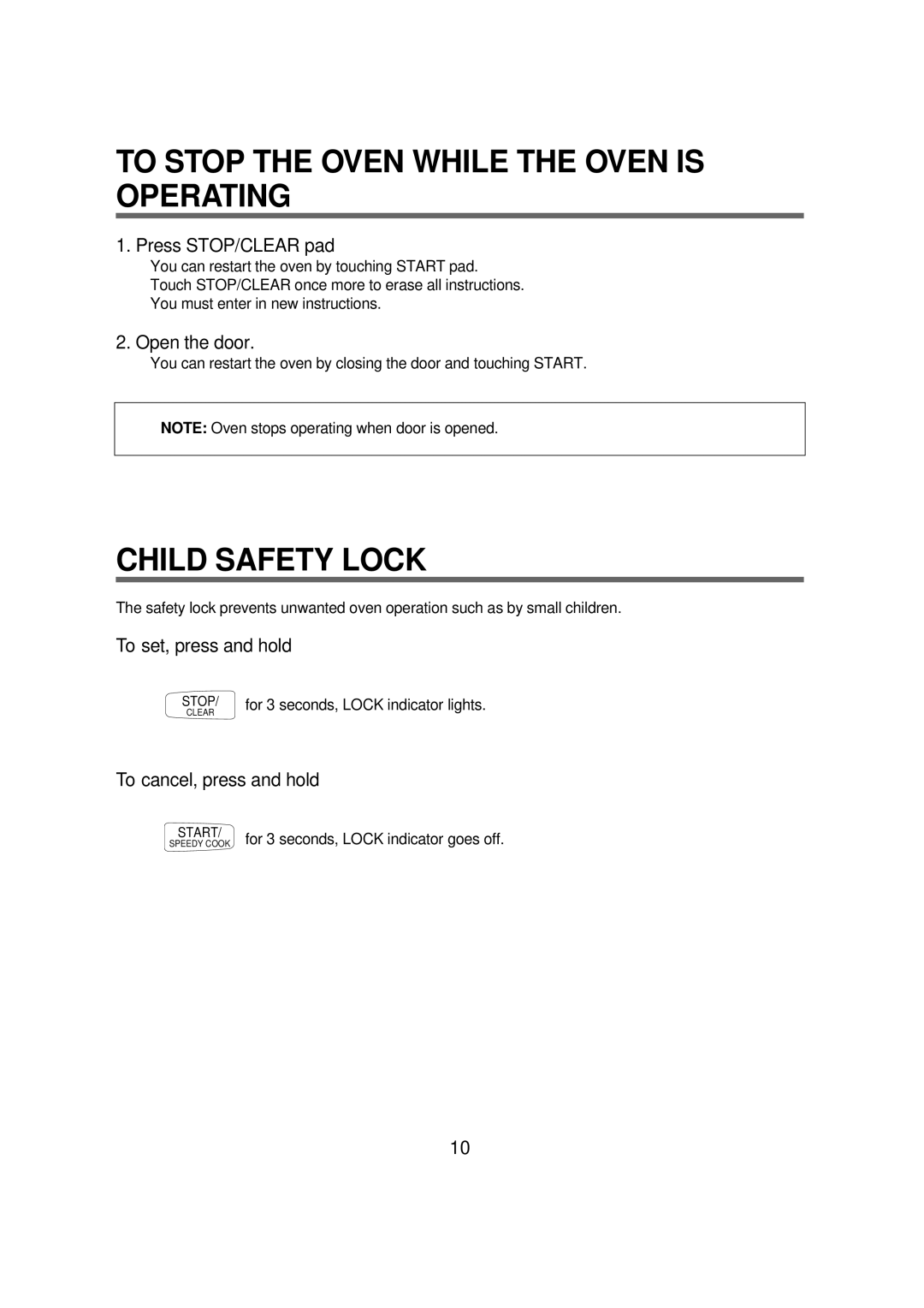 Magic Chef MCD1611B manual To Stop the Oven While the Oven is Operating, Child Safety Lock 