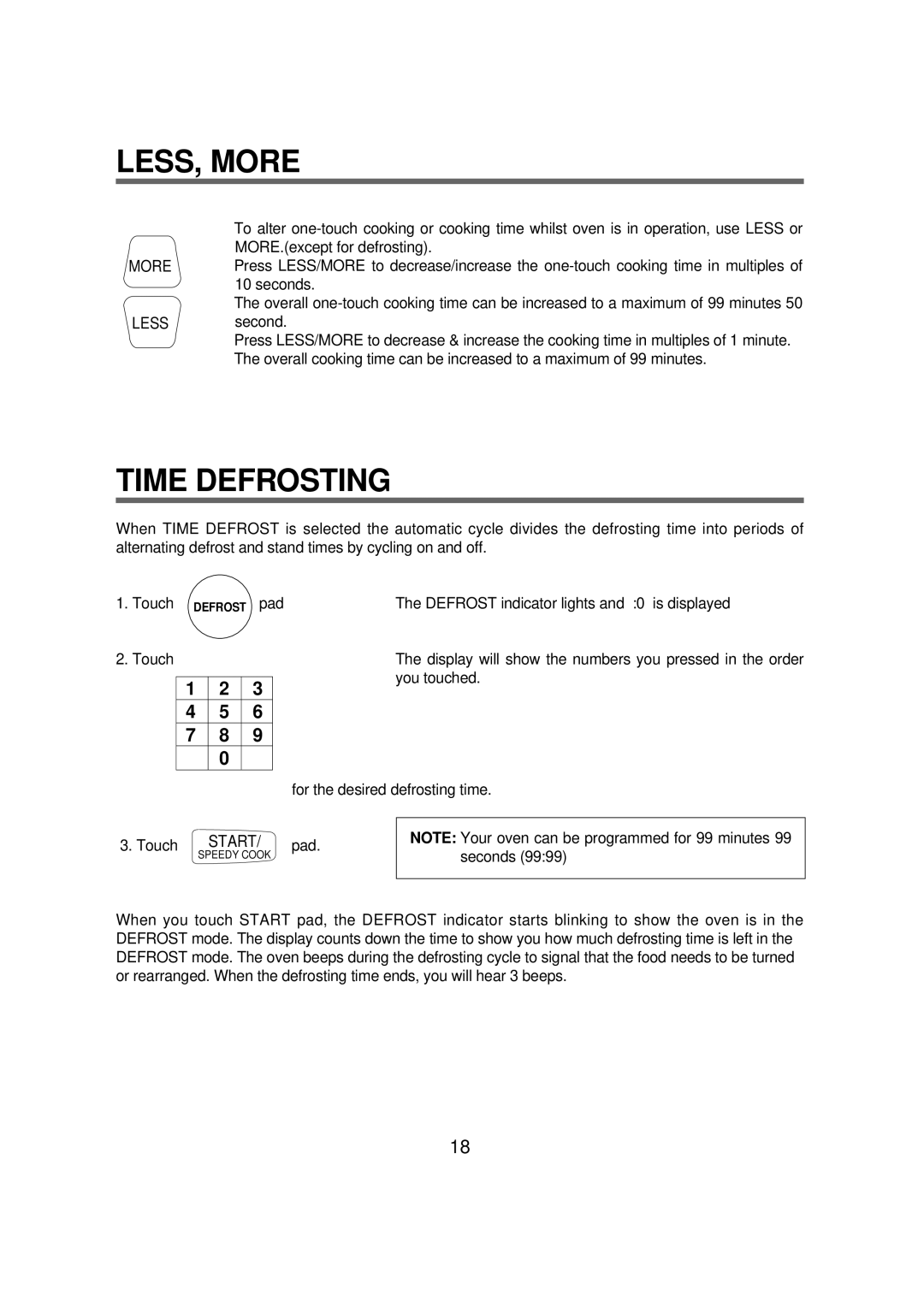 Magic Chef MCD1611B manual LESS, More, Time Defrosting 