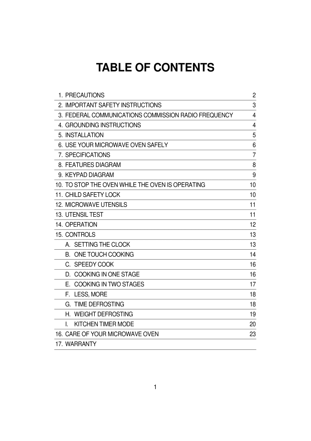 Magic Chef MCD1611B manual Table of Contents 