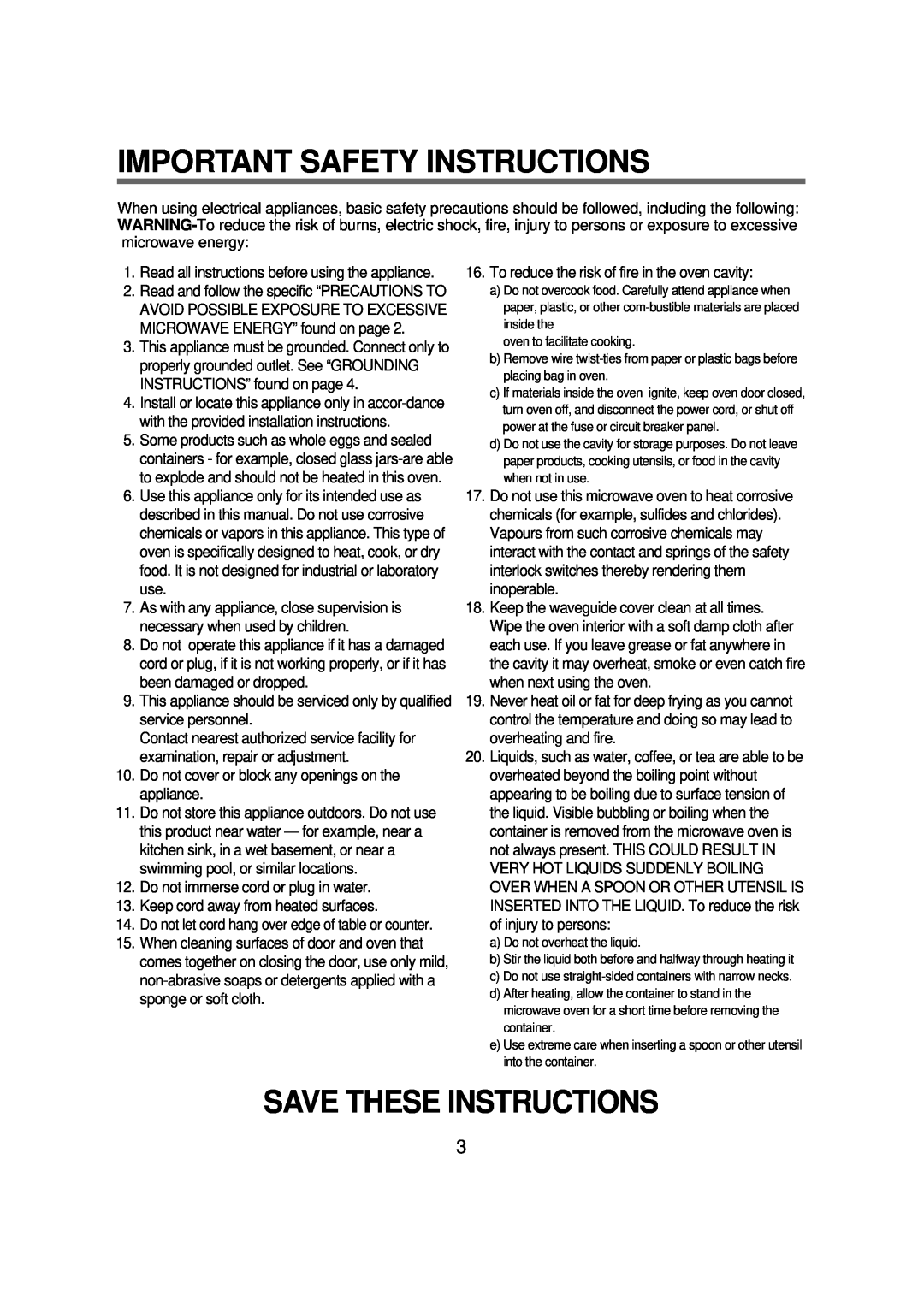 Magic Chef MCD1611B manual Important Safety Instructions, Save These Instructions 