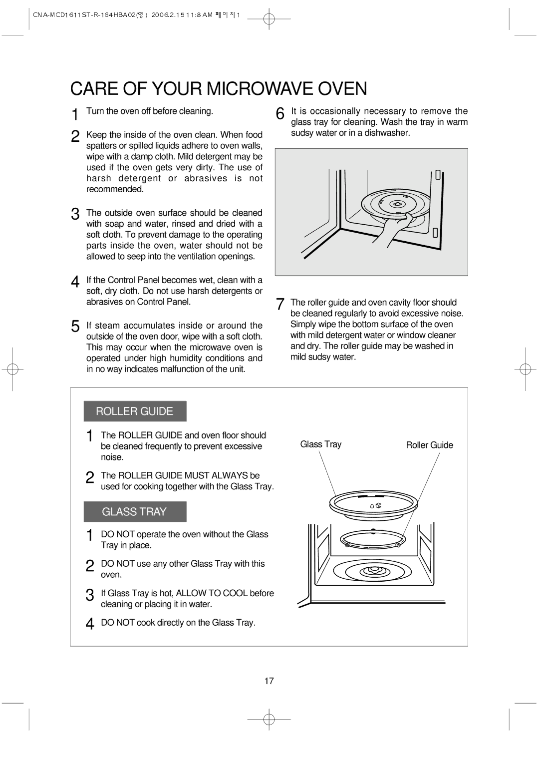 Magic Chef MCD1611ST manual Care of Your Microwave Oven, Roller Guide 