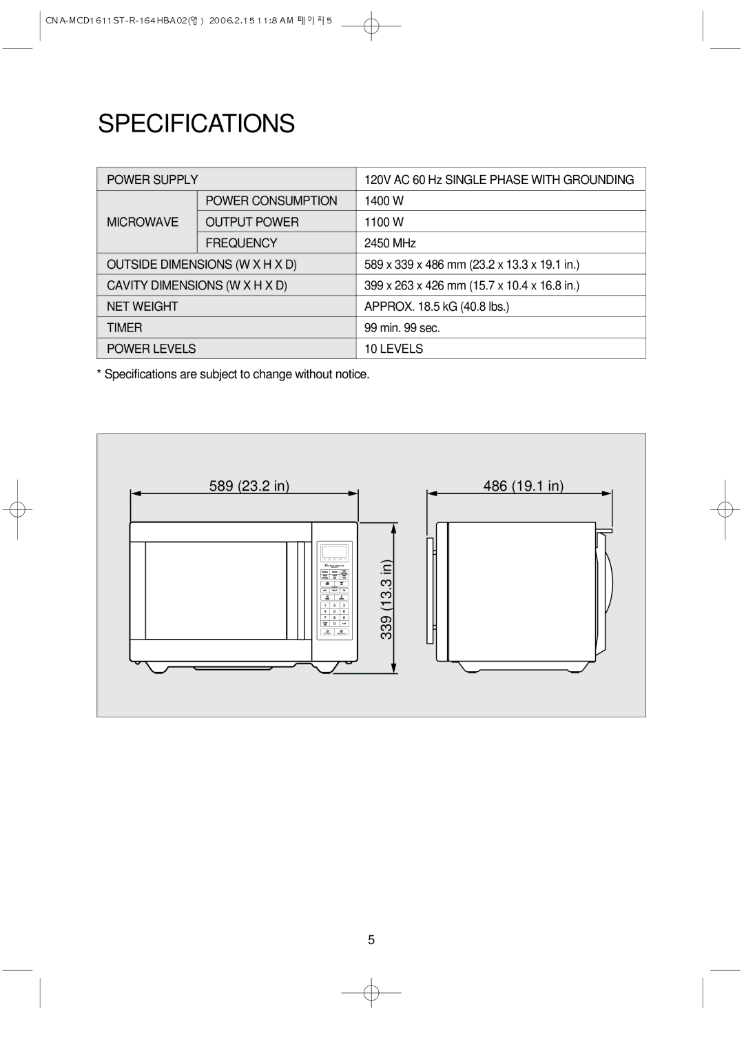 Magic Chef MCD1611ST manual Specifications 