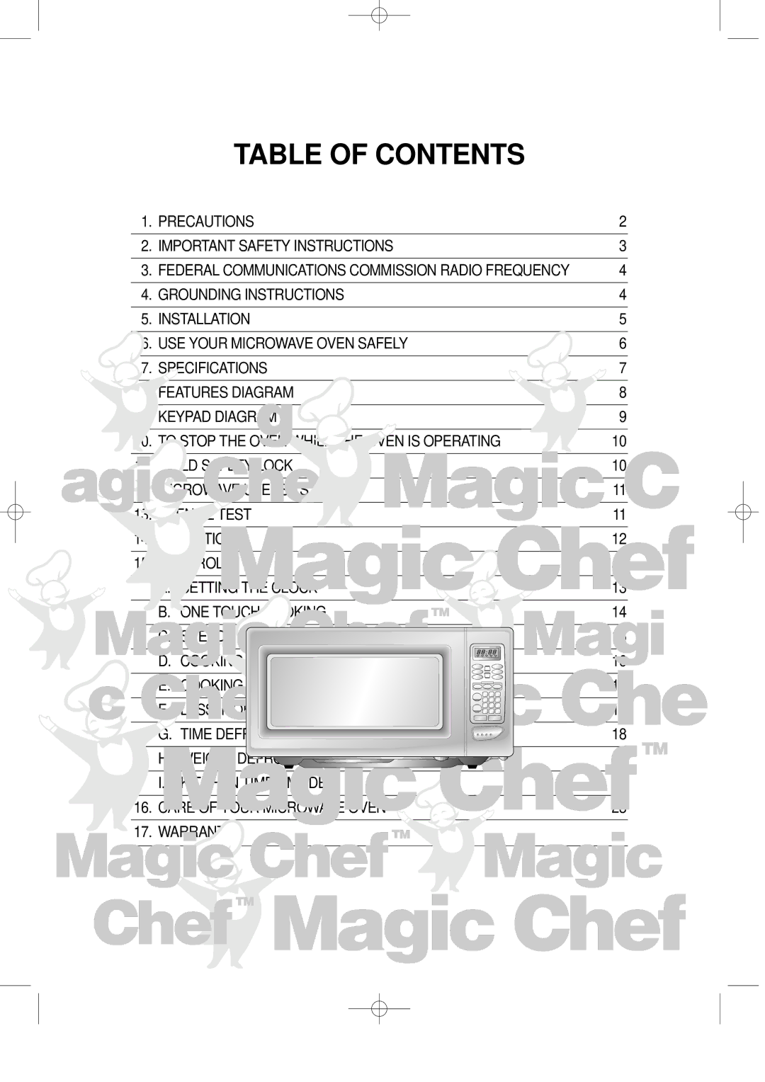 Magic Chef MCD1611W manual Table of Contents 