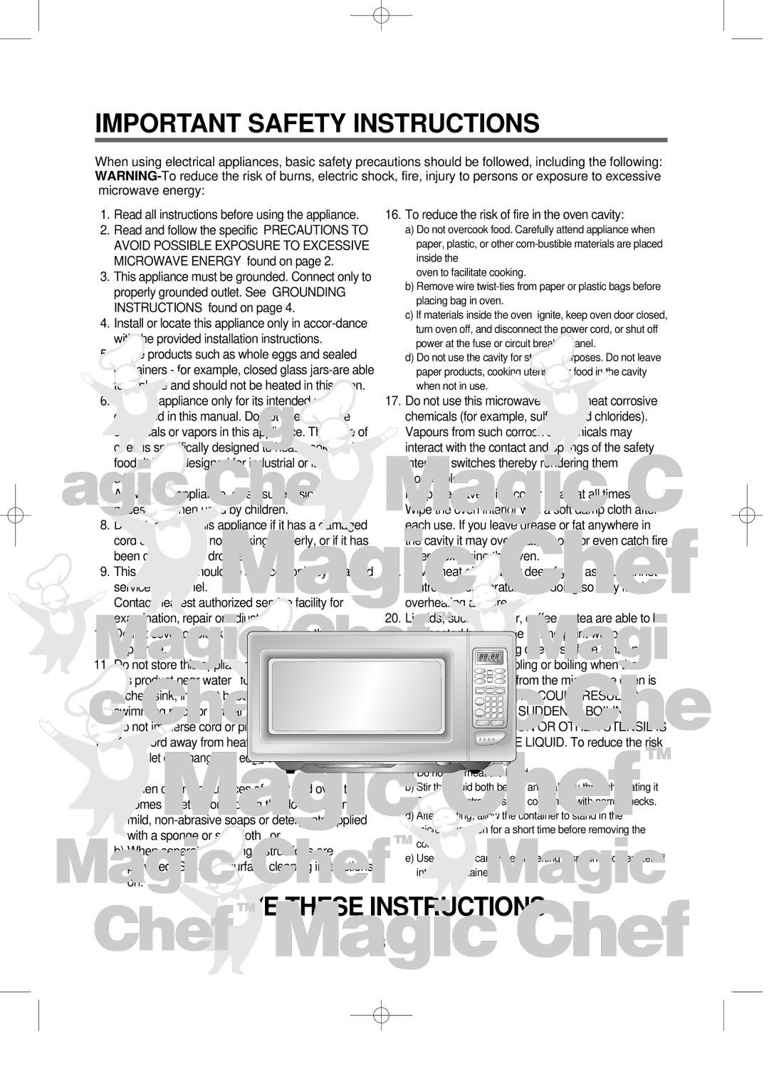 Magic Chef MCD1611W manual Important Safety Instructions, Either 