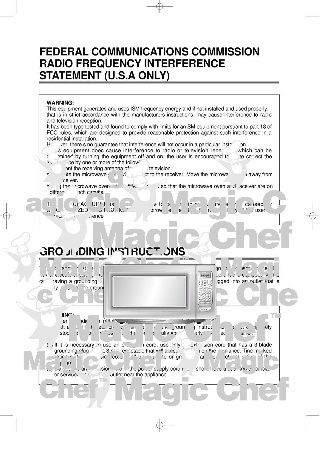 Magic Chef MCD1611W manual Grounding Instructions 