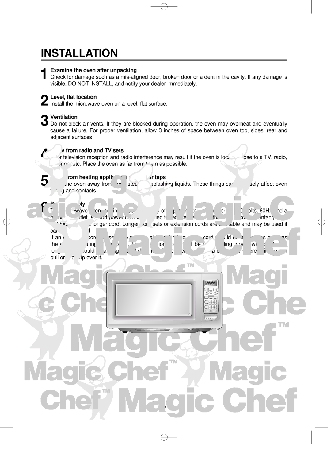 Magic Chef MCD1611W manual Installation, Examine the oven after unpacking 