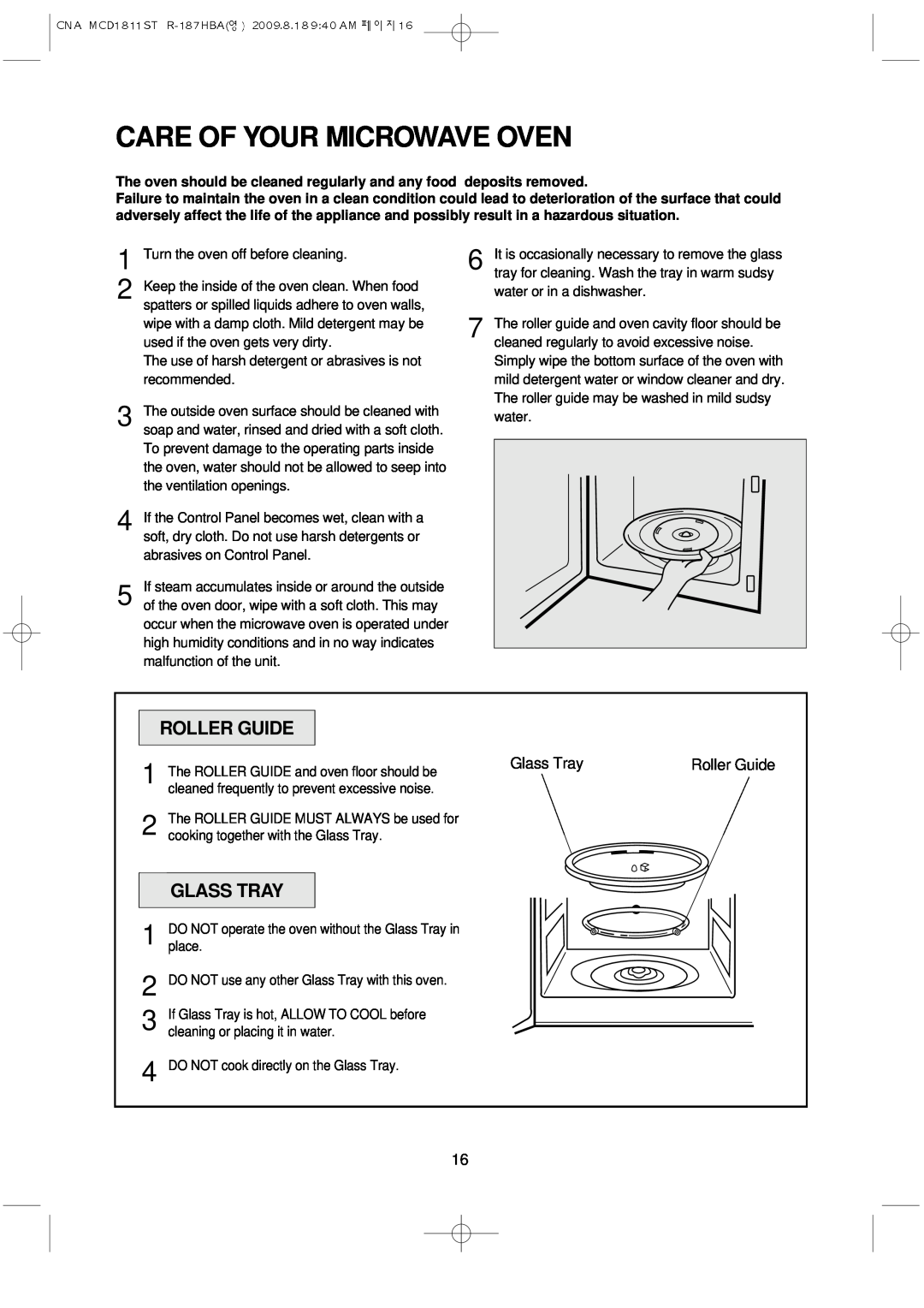 Magic Chef MCD1811ST instruction manual Care Of Your Microwave Oven, Roller Guide, Glass Tray 