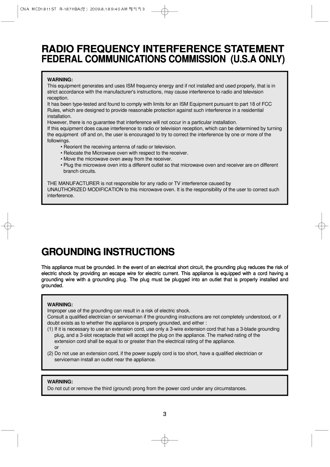 Magic Chef MCD1811ST instruction manual Grounding Instructions 