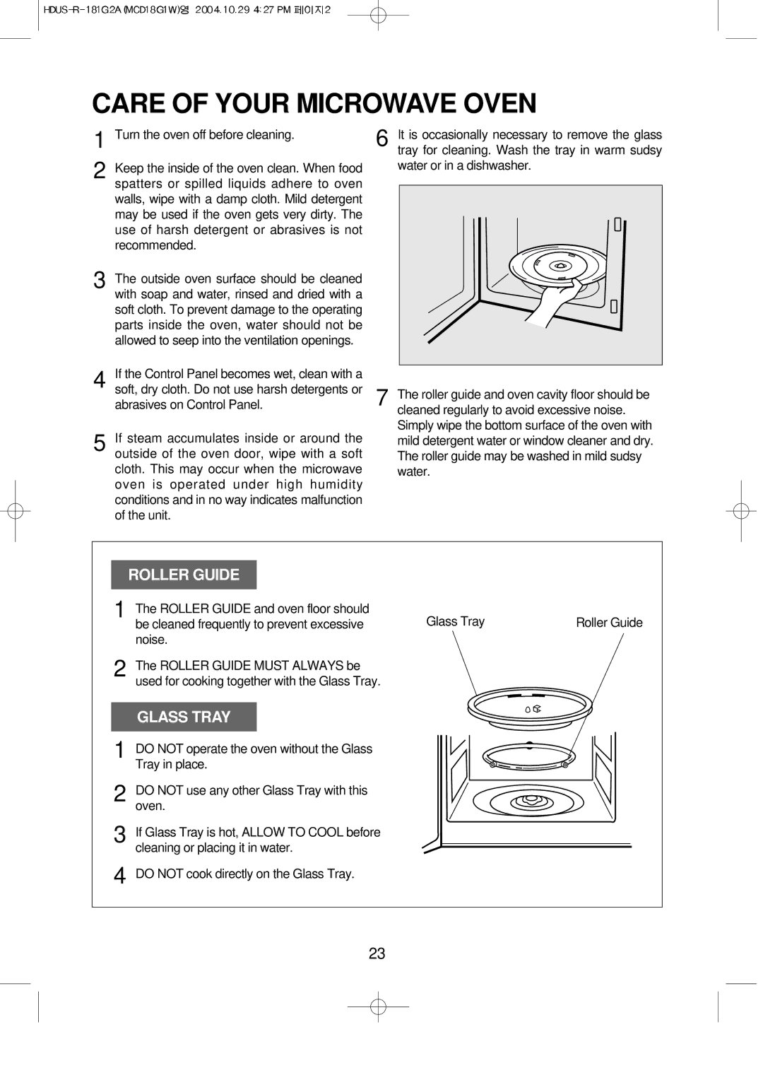 Magic Chef MCD18G1W instruction manual Care of Your Microwave Oven, Roller Guide 