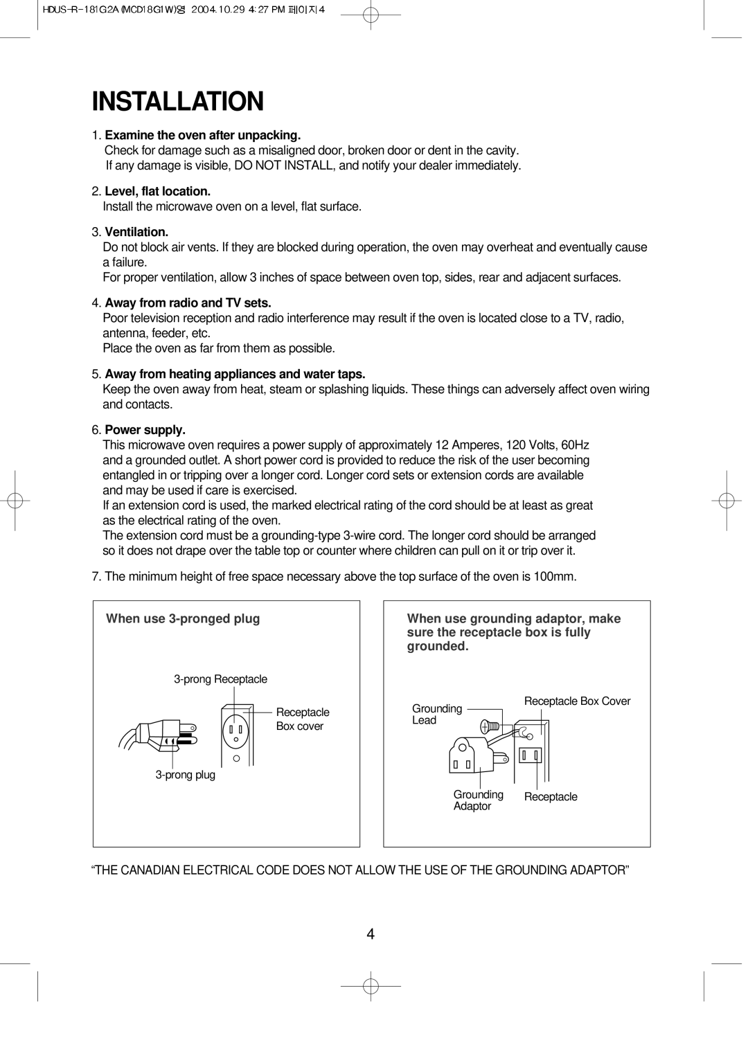 Magic Chef MCD18G1W instruction manual Installation, Examine the oven after unpacking 