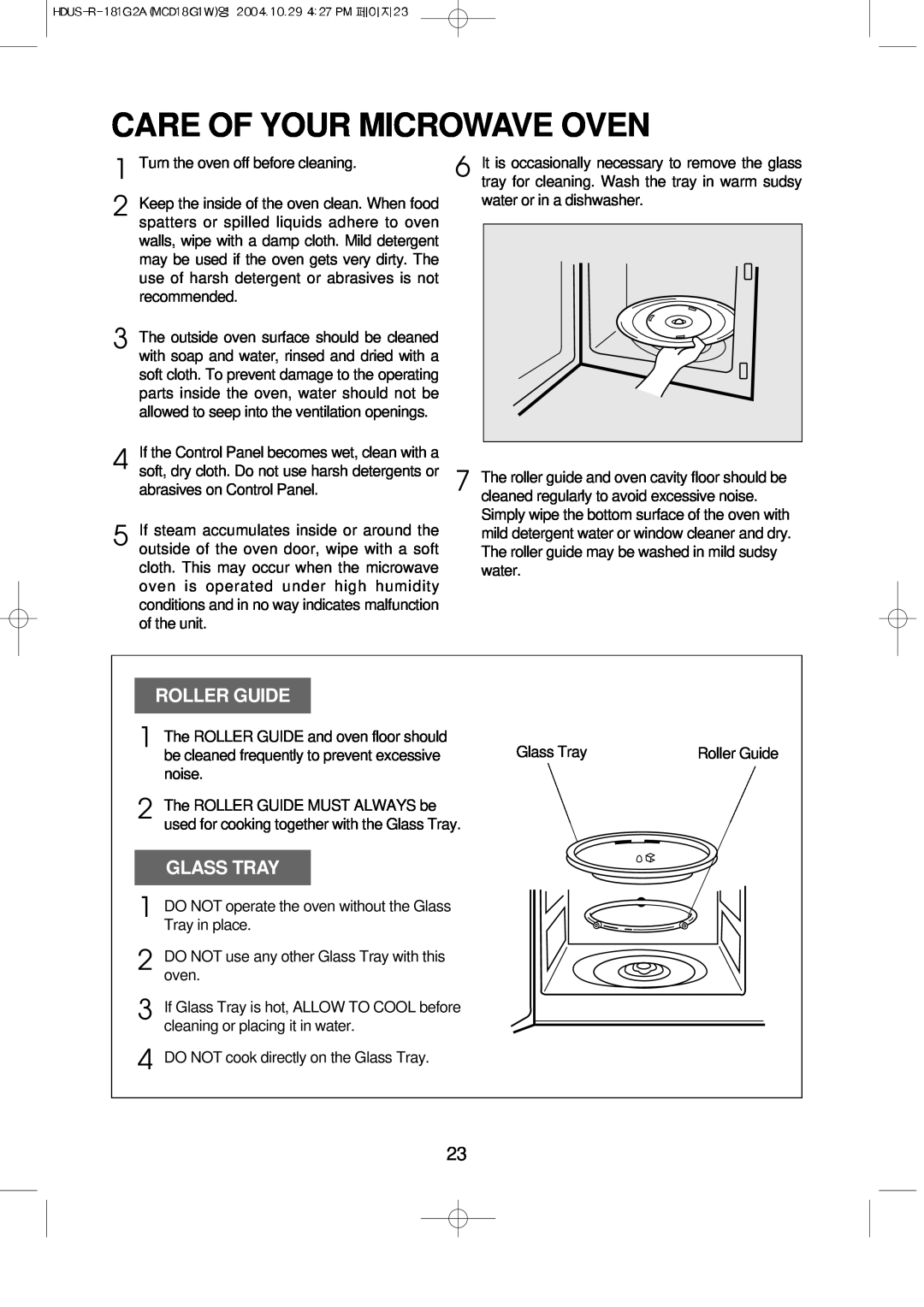 Magic Chef MCD18G1W instruction manual Care Of Your Microwave Oven, Roller Guide, Glass Tray 