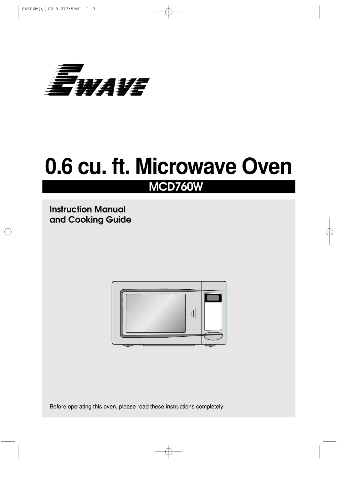 Magic Chef MCD760W instruction manual Cu. ft. Microwave Oven 